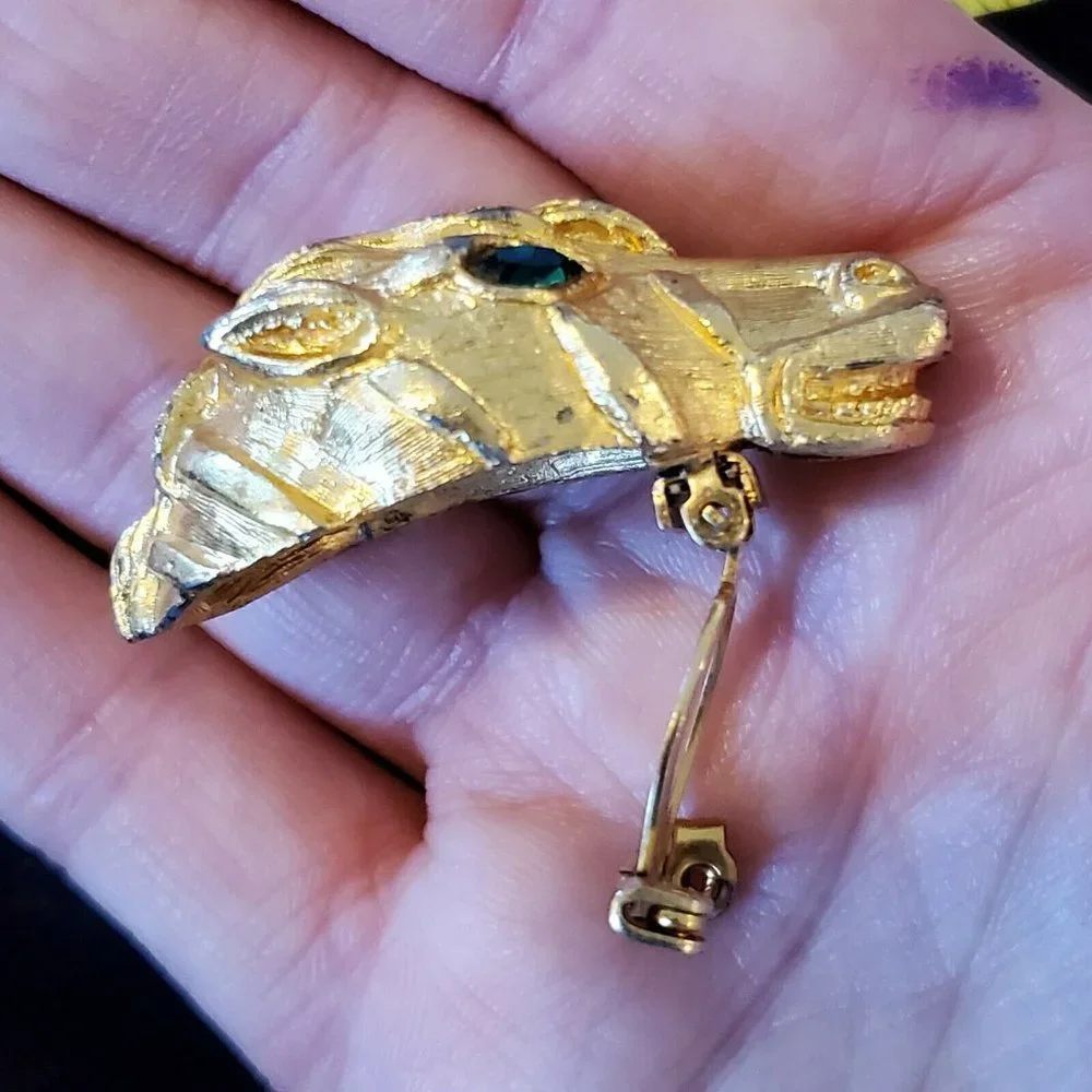 3D Horse Head Pin Brooch Green Rhinestone‎ Eyes